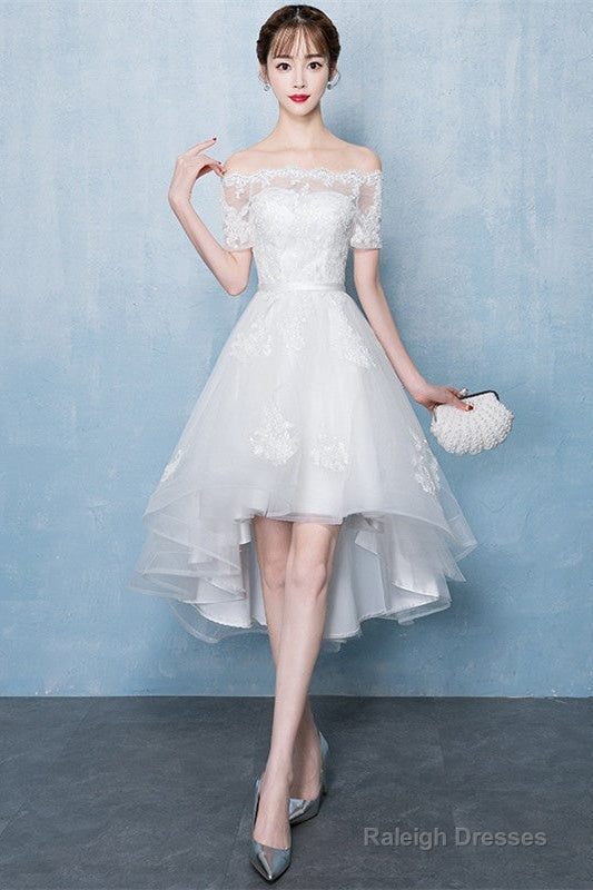 Lovely White High Low Tulle Graduation Dress, Off The Shoulder Party Dress Main image