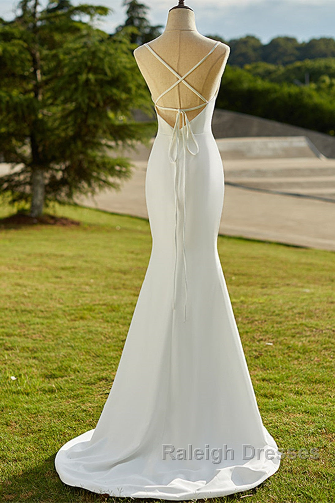 Lovely White Mermaid Straps Long Wedding Party Dress, White Long Formal Dress