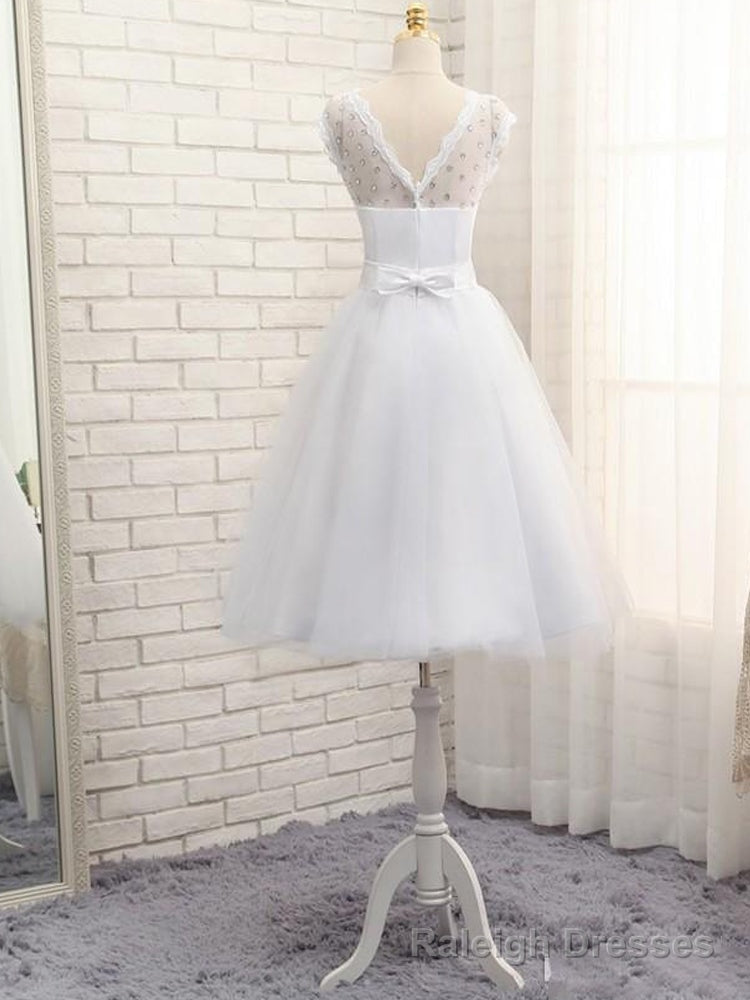 Lovely White Tulle Beaded Short Simple Wedding Prom Dress, Short Bridal Dress Wedding Dress Secondary image
