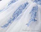 Lovely White Tulle Party Dress with Blue Applique, Homecoming Dress