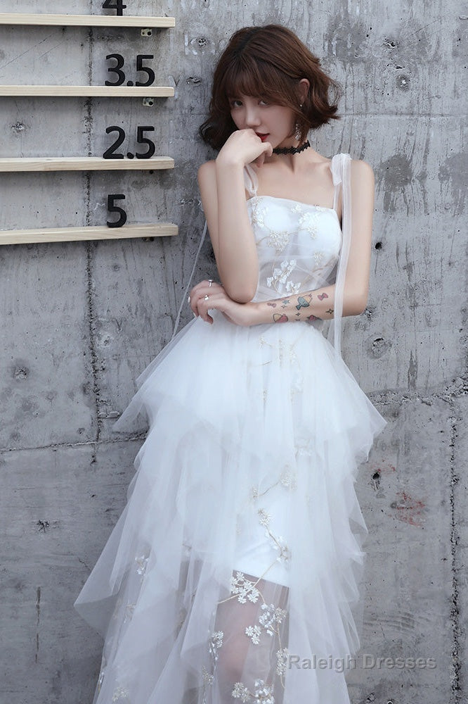 Lovely White Tulle Straps Layers Formal Dress Party Dress, White Evening Dresses