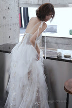 Lovely White Tulle Straps Layers Formal Dress Party Dress, White Evening Dresses