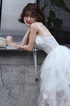 Lovely White Tulle Straps Layers Formal Dress Party Dress, White Evening Dresses