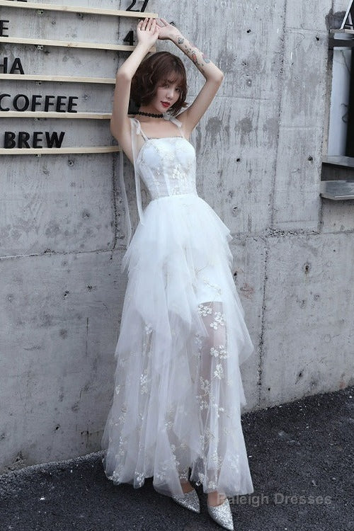Lovely White Tulle Straps Layers Formal Dress Party Dress, White Evening Dresses