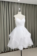 Lovely White Tulle V Neck Short Prom Dresses Homecoming Dresses