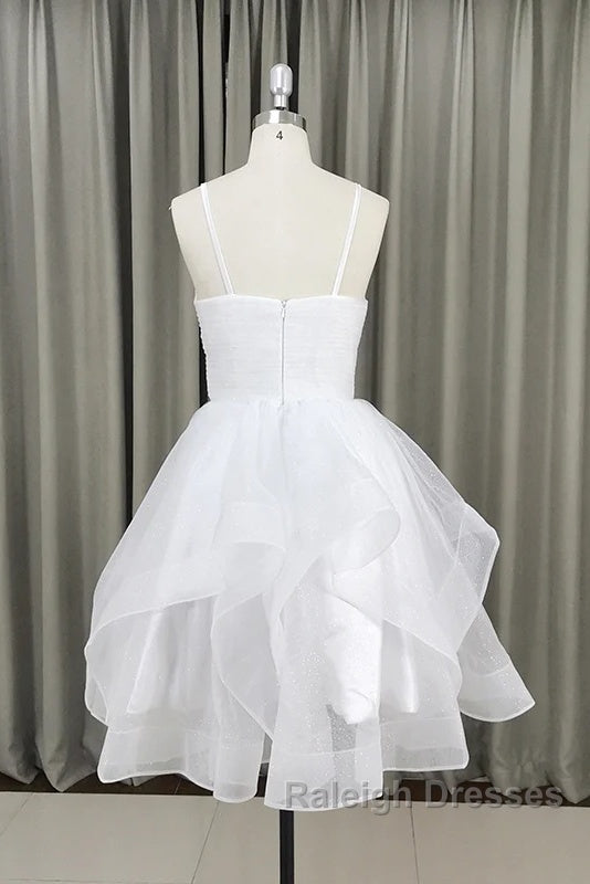 Lovely White Tulle V-Neck Short Party Dress,Homecoming Dress