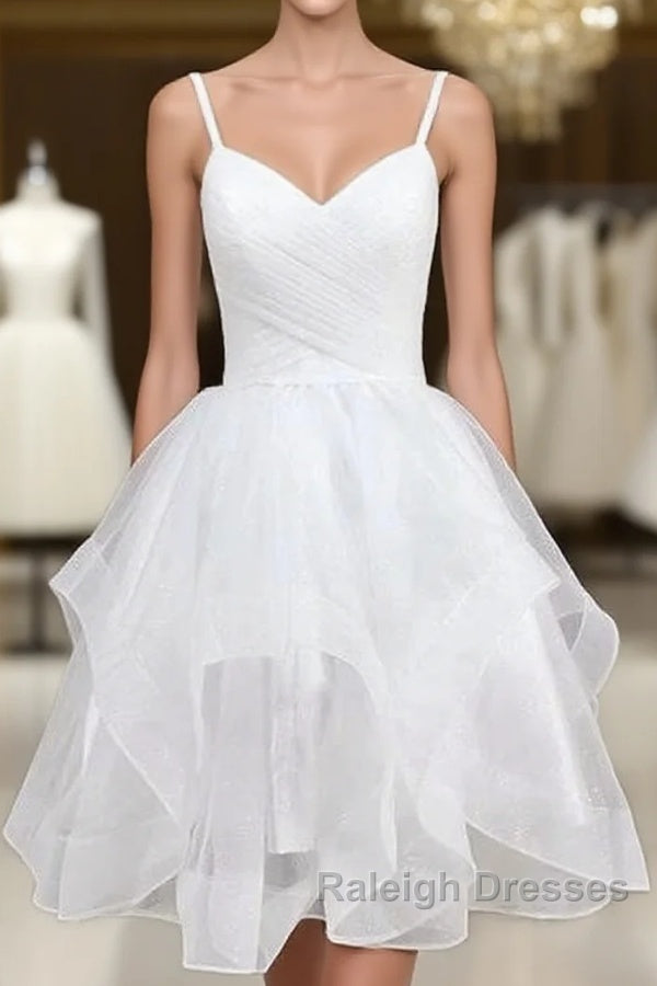 Lovely White Tulle V-Neck Short Party Dress,Homecoming Dress Main image