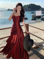 Lovely Wine Red Satin Mermaid Chic Sweetheart Prom Dresses Wine Red Satin Long Eveming Dresses
