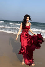 Lovely Wine Red Satin Mermaid Sweetheart Straps Prom Dresses Wine Red Prom Dresses