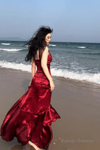 Lovely Wine Red Satin Mermaid Sweetheart Straps Prom Dresses Wine Red Prom Dresses