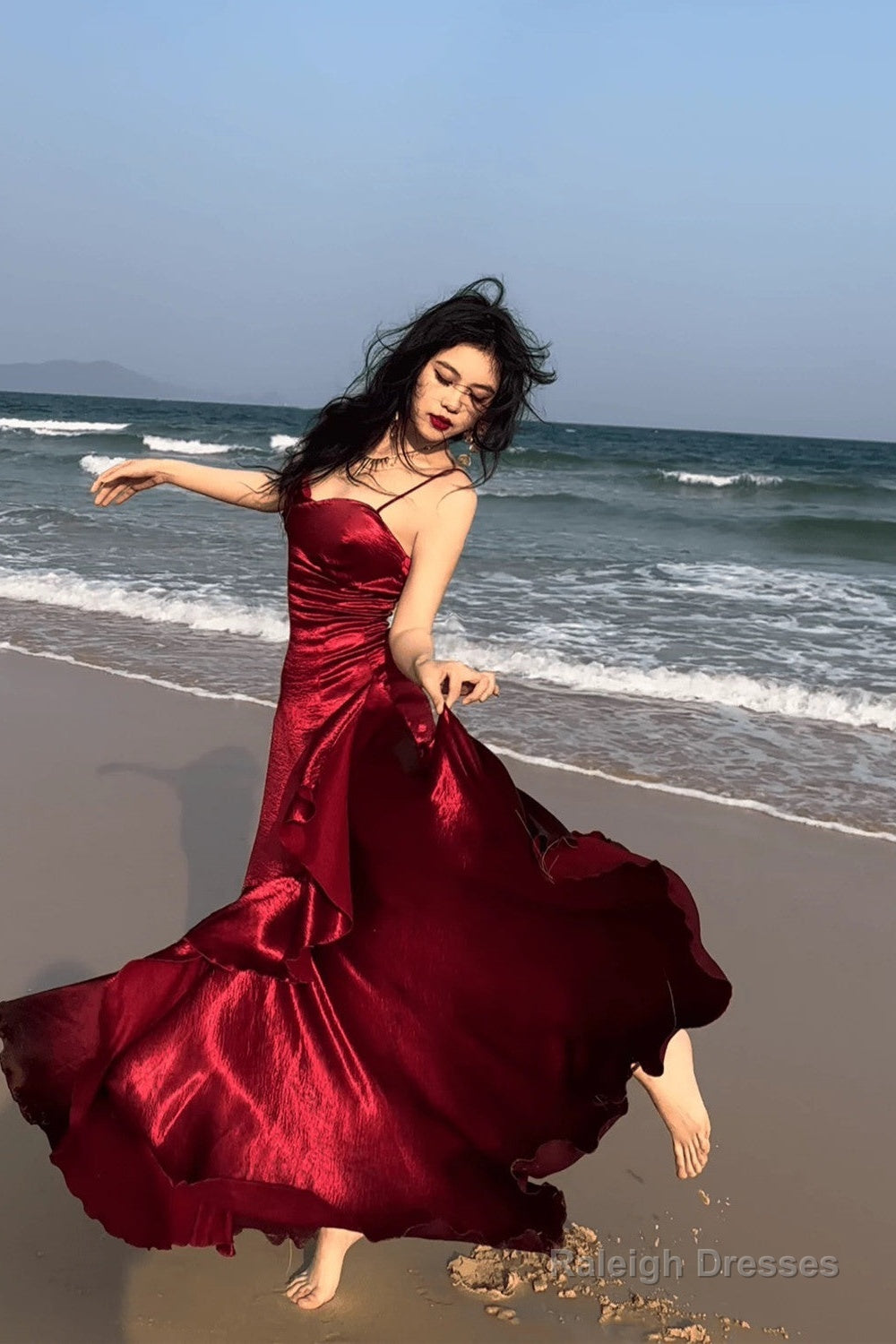 Lovely Wine Red Satin Mermaid Sweetheart Straps Evening Dress, Wine Red Prom Dress