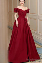 Lovely Wine Red Sweetheart Long A-Line Prom Dress, Off The Shoulder Long Formal Dress