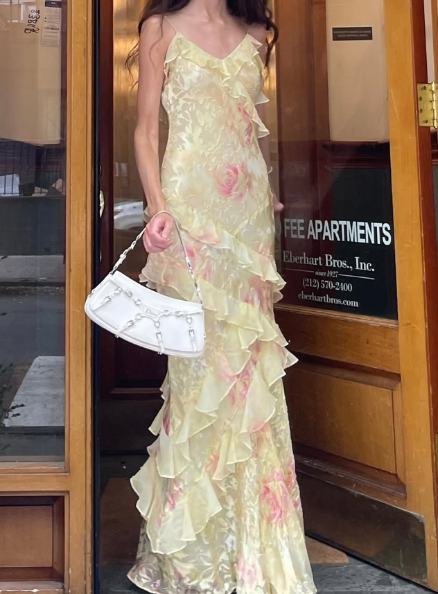Lovely Yellow Ruffles Prom Dresses Long Prom Dresses