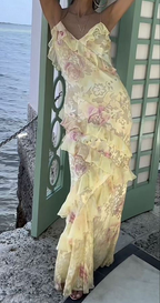 Lovely Yellow Ruffles Prom Dresses Long Prom Dresses