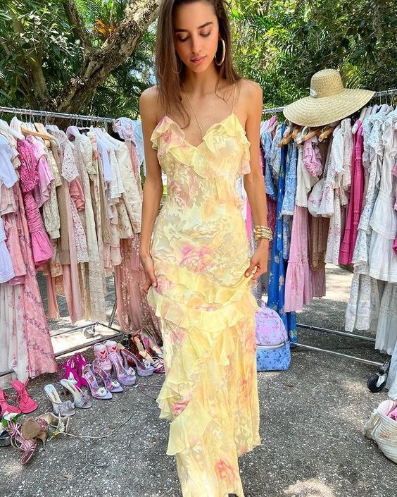 Lovely Yellow Ruffles Prom Dresses Long Prom Dresses