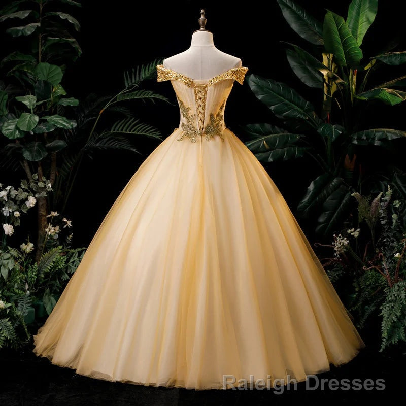 Lovey Champagne Beaded Ball Gown Sweet 16 Dress Long Prom Dresses prom dresses shops