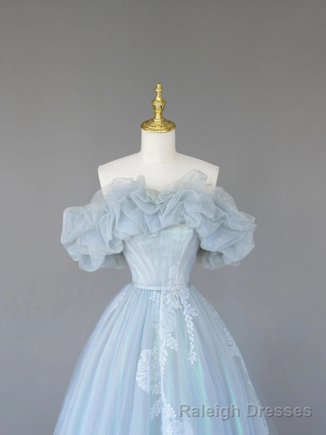 Light Blue Tulle Lace Long Prom Dress, Beautiful Off Shoulder Prom Prom Dress Secondary image