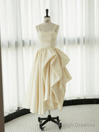 Irregular Champagne Tea Length Prom Dress, Simple A-Line Evening Party Dress