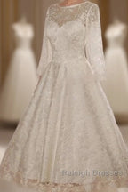 Low V Back Tea Length Lace Wedding Dresses