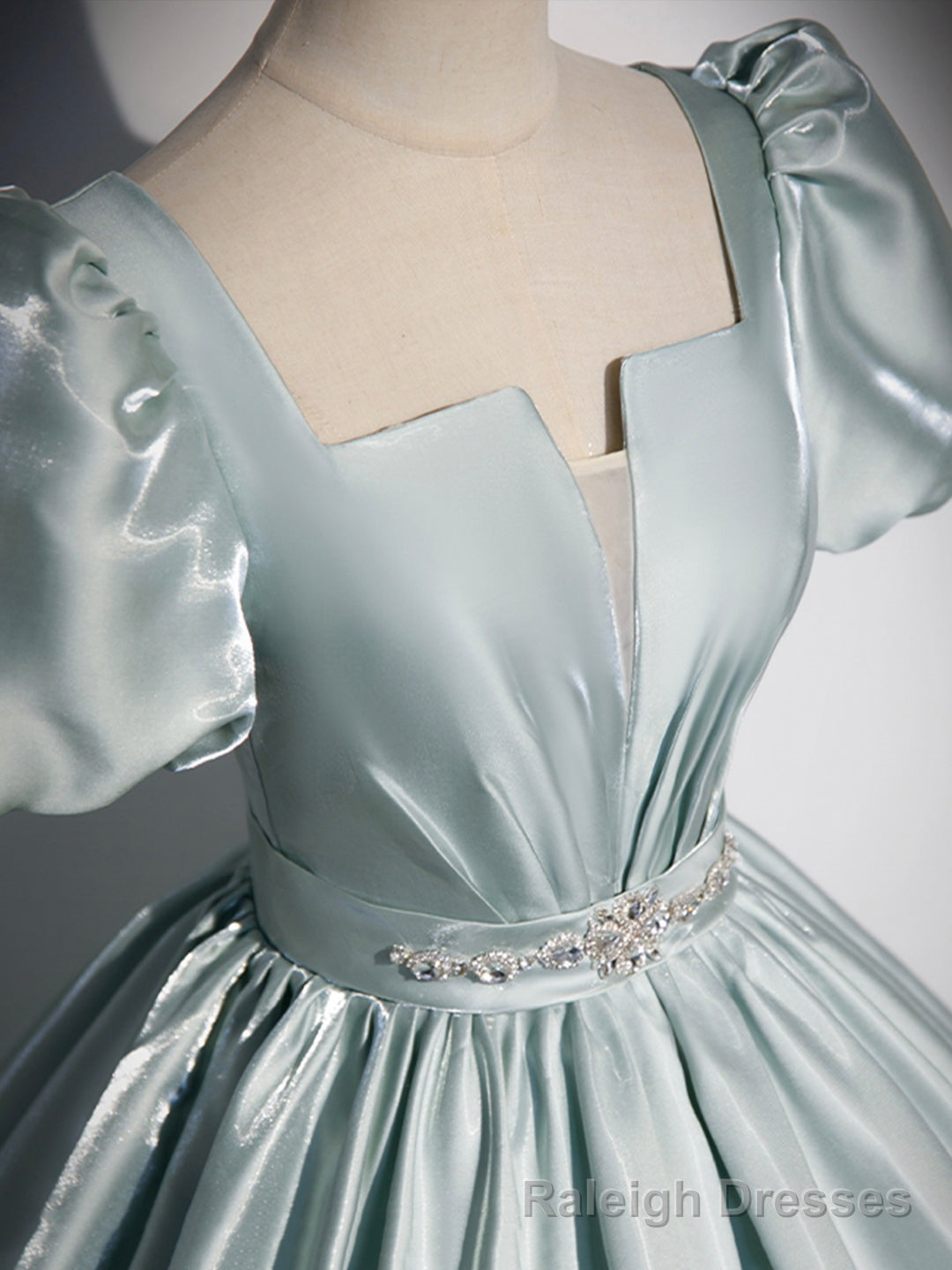 Beautiful Satin Floor Length Prom Dress, A Line Short Sleeve Prom Prom Dress
