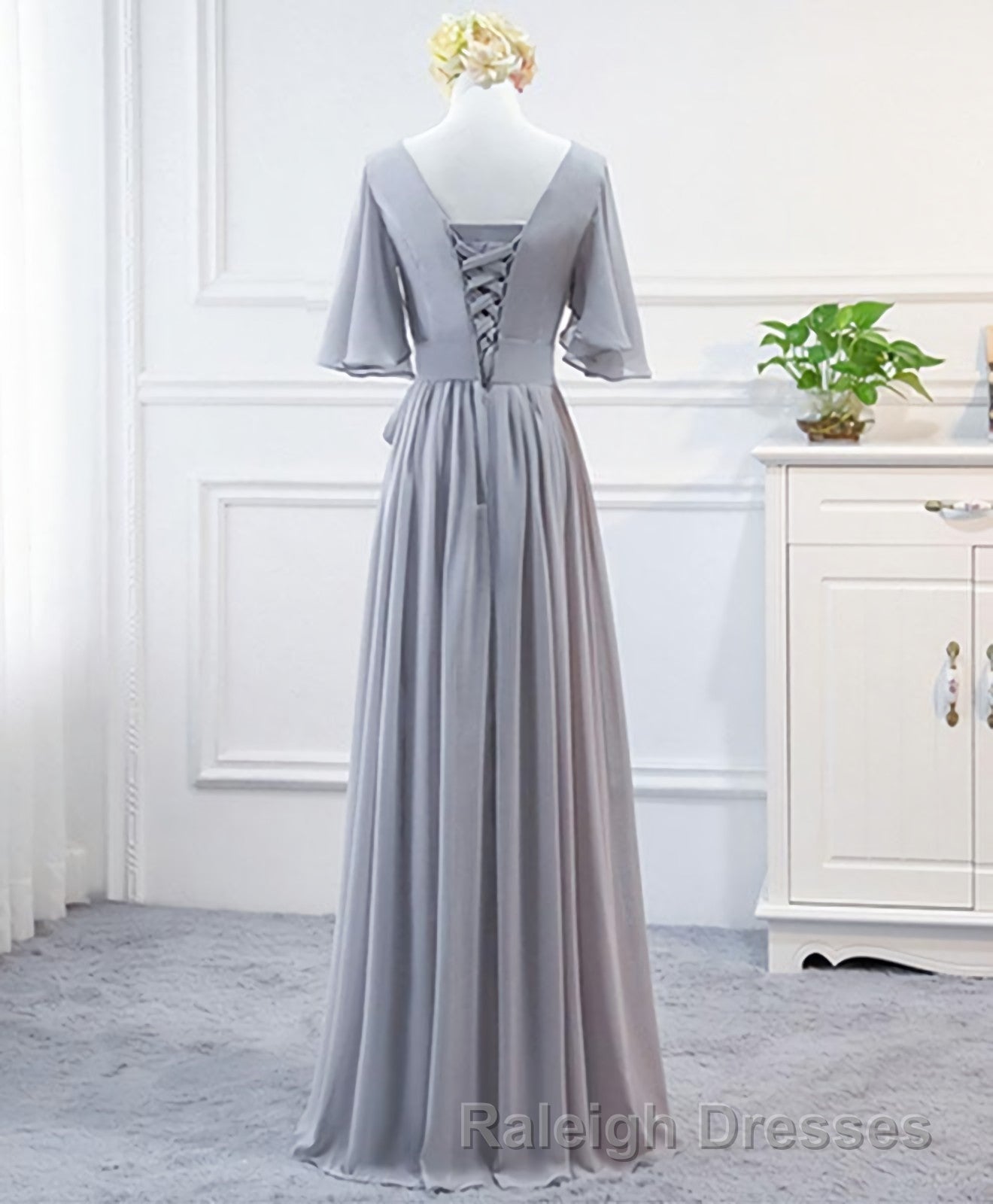 Simple V Neck Chiffon Long Prom Dress, Bridesmaid Dress