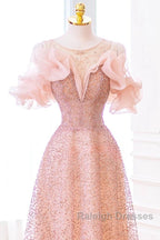 Luxurious A Line Off The Shoulder Pink Tulle Long Prom Dress