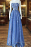 Luxurious A Line Strapless Blue Long Prom Dress