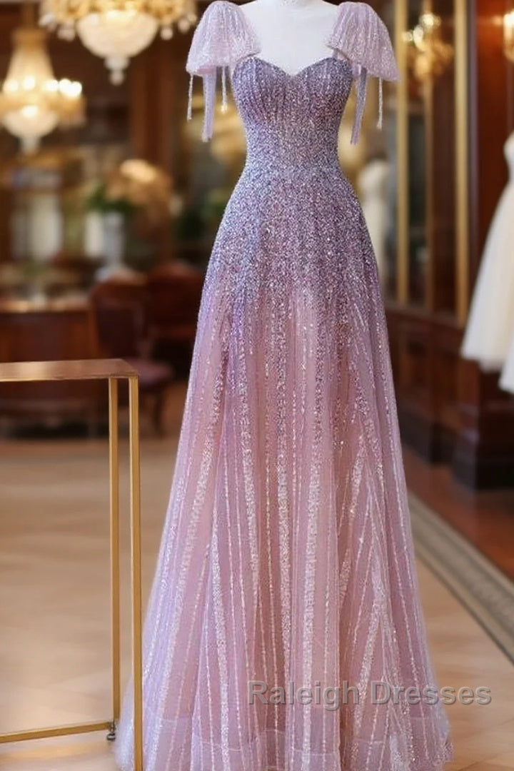 Luxurious A-Line Straps Long Prom Dresses