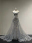 Luxurious And Sparkling Silver Mermaid Off-Shoulder Beaded Train Wedding Dress