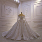 Luxurious Ball Gown Long Sleevess 3D Lace Sweetheart Long Wedding Dresses