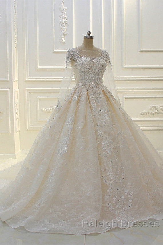 Luxurious Ball Gown Long Sleevess Lace Applqiues Beadings Wedding Dresses Secondary image