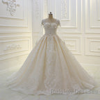 Luxurious Ball Gown Long Sleevess Lace Applqiues Beadings Wedding Dress
