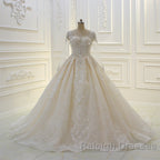 Luxurious Ball Gown Long Sleevess Lace Applqiues Beadings Wedding Dresses