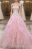 Luxurious Ball Gown Strapless Pink Tulle Long Prom Dress