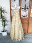 Luxurious Champagne Gold A-Line Strapless Embroidered Lace Tulle Long Formal Prom Dress