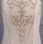 Luxurious Champagne Gold Mermaid Off-The-Shoulder Beaded Tulle Long Formal Prom Dress