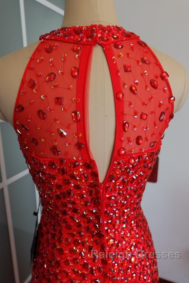 Luxurious Crystal Beaded Halter Mermaid Evening Dresses Leg Split Prom Gowns Secondary image