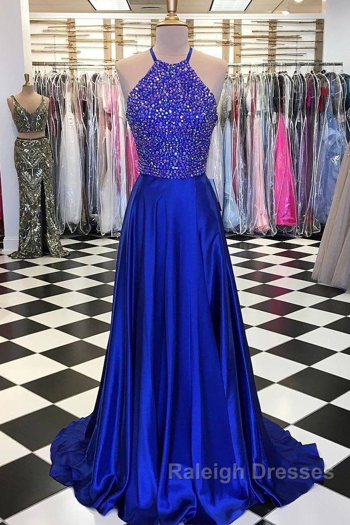 Luxurious Crystal Halter Prom Dresses Long Satin Leg Split Evening Gowns Secondary image