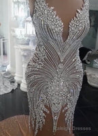 Luxurious Crystals Mermaid Wedding Dresses V Neck Backless Champagne Bridal Gown