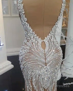 Luxurious Crystals Mermaid Wedding Dresses V Neck Backless Champagne Bridal Gown