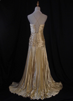Luxurious Elegant Yellow A-Line V-Neck Spaghetti Strap Knot Ruched Satin Long Formal Prom Dress