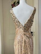 Luxurious Gold V-Neck Mermaid Sequined Long Formal Prom Dress