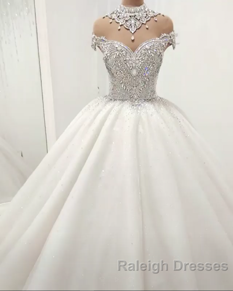 Luxurious High Neck Crystal Beading Ball Gown Wedding Dresses Secondary image