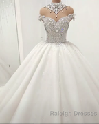 Luxurious High Neck Crystal Beading Ball Gown Wedding Dresses