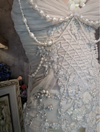 Luxurious Ivory Mermaid Thin Strap Pearl Ruffled Satin Long Formal Prom Dress