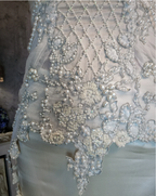 Luxurious Ivory Mermaid Thin Strap Pearl Ruffled Satin Long Formal Prom Dress