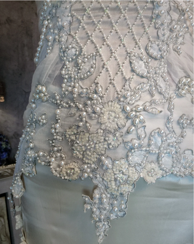 Luxurious Ivory Mermaid Thin Strap Pearl Ruffled Satin Long Formal Prom Dress