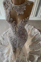 Luxurious Mermaid Lace Appliques Wedding Dress Sheer Skirt