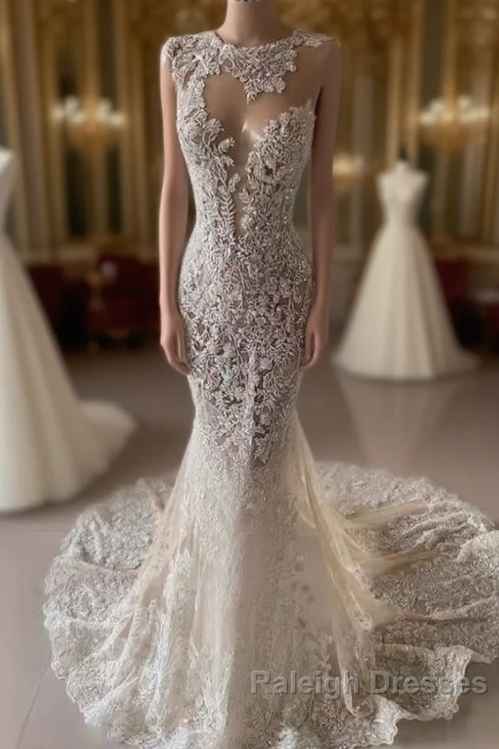 Luxurious Mermaid Lace Appliques Wedding Dresses Sheer Skirt Main image