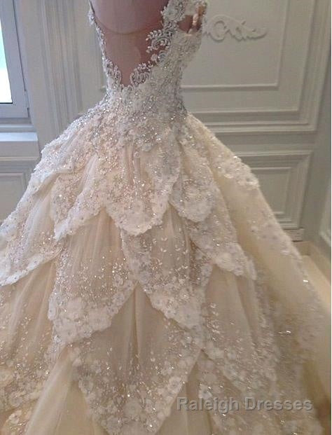 Luxurious Off the Shoulder Beading Wedding Dress Crystal Tiered Chapel Train Bridal Gown Secondary image